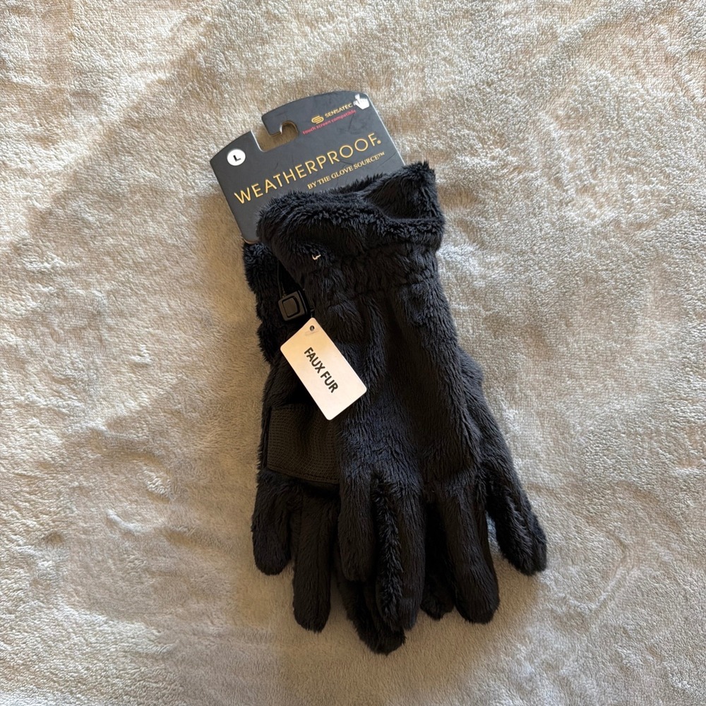 Weatherproof by The Glove Source Black Faux Fur Touchscreen Gloves NWT - D363